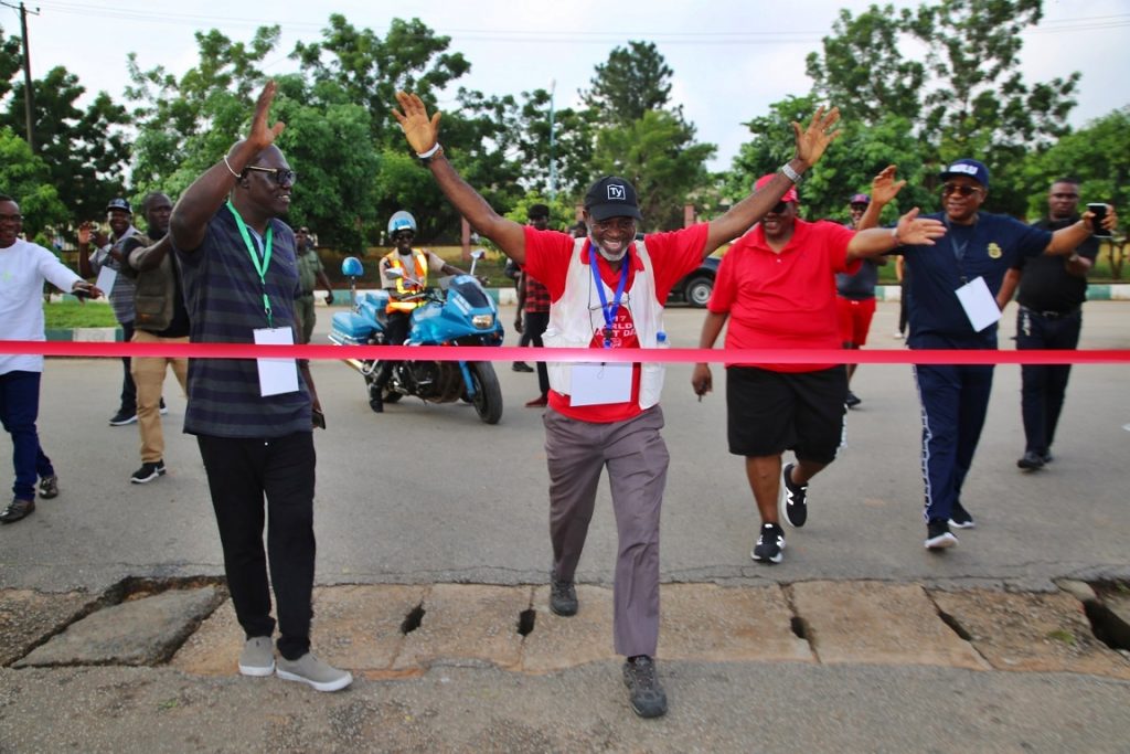 Winner of Governor’s Annual Elders Tournament Walk 2019, 10 KM Walk, Dr Eresanara Toju at the Finish Line