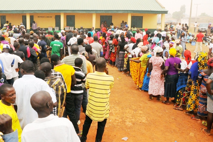 Voters Queue to Cast Their Votes in an Election
