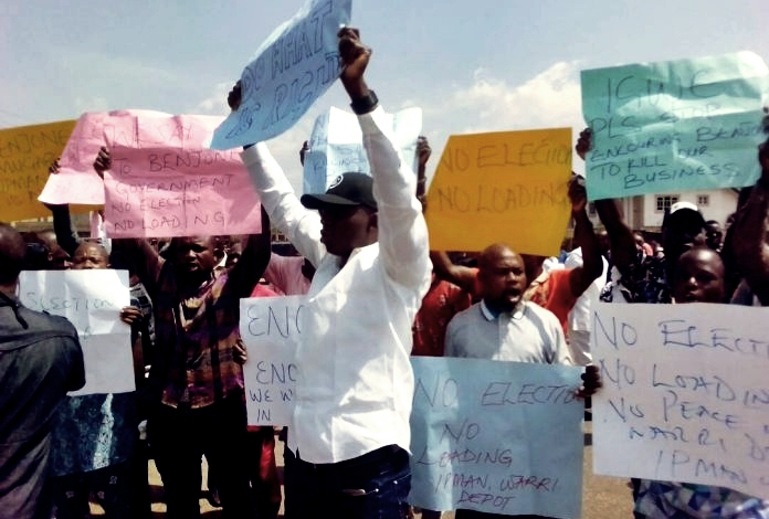 Members Concerned Marketers Group of the Independent Petroleum Marketers Association of Nigeria (IPMAN), Delta State Chapter During a Protest on Dec. 1