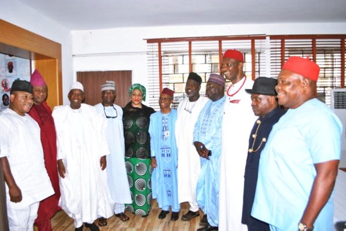 Former PDP members with APC Chieftains, Governors of Kano and Kaduna at the Party's Secretariat