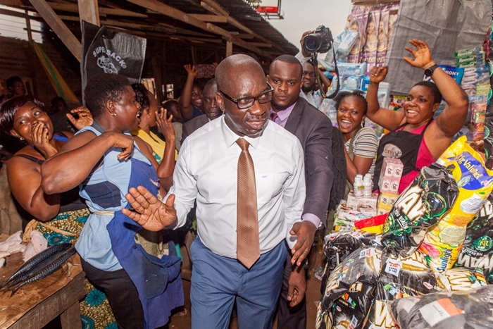 Edo State Governor, Mr. Godwin Obaseki, during an inspection of Edaiken Market, Uselu, Benin City, as part of preparations for the visit of the Vice President, Prof. Yemi Osinbajo.
