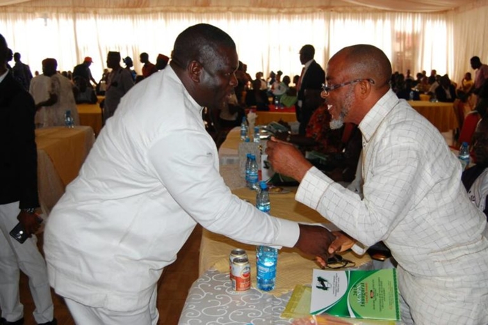 Hon. Ochor Ochor and Rt. Hon. Omatsone Ferdinand Ken Exchanging Pleasantries During the ACNPN Inaugural Lecture and Award in Asaba