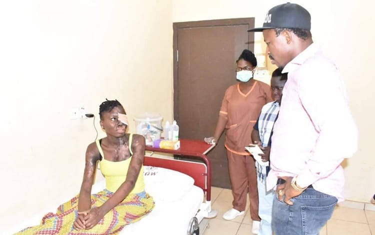 Delta Assembly Deputy Speaker, Rt. Hon. Friday Osanebi with Acid Bath Victim, Miss Judith Akokomebe