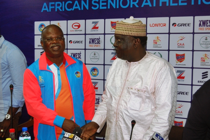 L-R: CAA Asaba 2018 LOC chairman, Solomon Ogba and President of the Confederation of African Athletics (CAA), Hamad Kalkaba Malboum