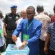Delta State Governor, Senator Ifeanyi Okowa, casting his vote, with him is the State Peoples Democratic Party (PDP) Chairman, Barr. Kingsley Esiso (left), during the State PDP Governorship Primaries in Asaba.