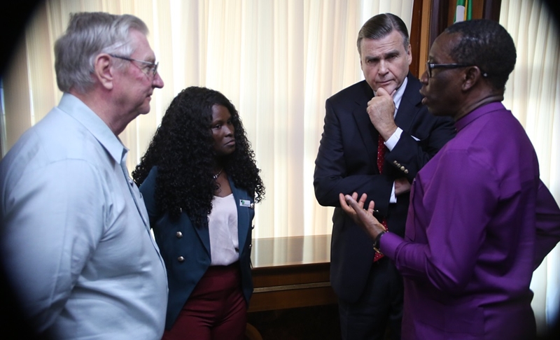 From Right: Delta State Governor, Senator Ifeanyi Okowa, the US Ambassador to Nigeria, His Excellency W. Stuart Symington, Miss Eniyekpemi Ebimobore, and the MD AWAA Jerry Cunningham, during a courtesy call by the US Ambassador to Nigeria, on the Governor in Asaba.