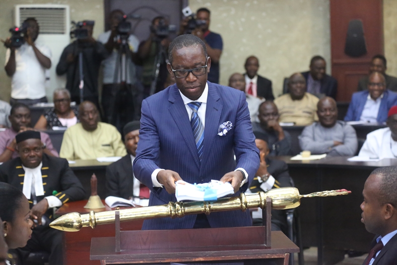 Delta State Governor, Senator Ifeanyi Okowa Presenting the 2019 Budget Estimates to the State House of Assembly, in Asaba.