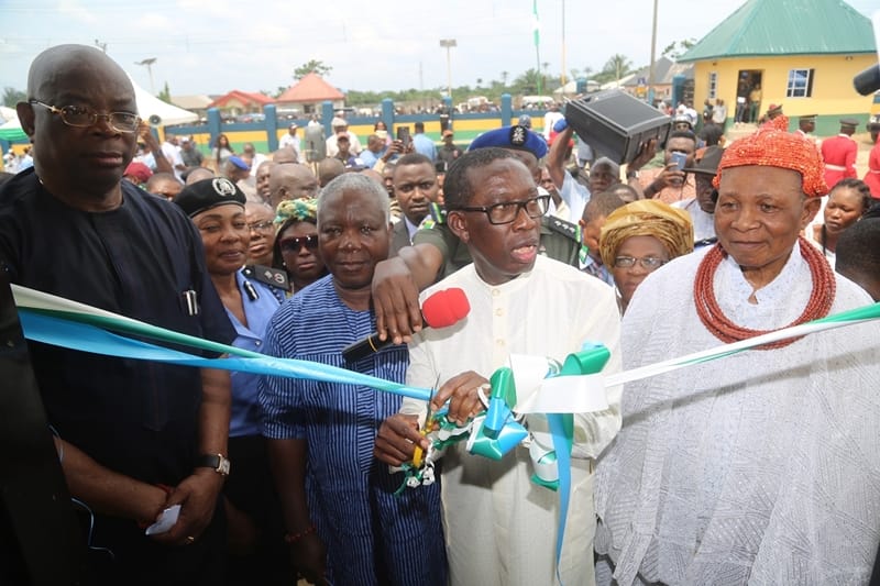 Governor Okowa and Others, during the Official Commissioning of the Nigeria Police Divisional Headquarter Mosogar, Delta State.