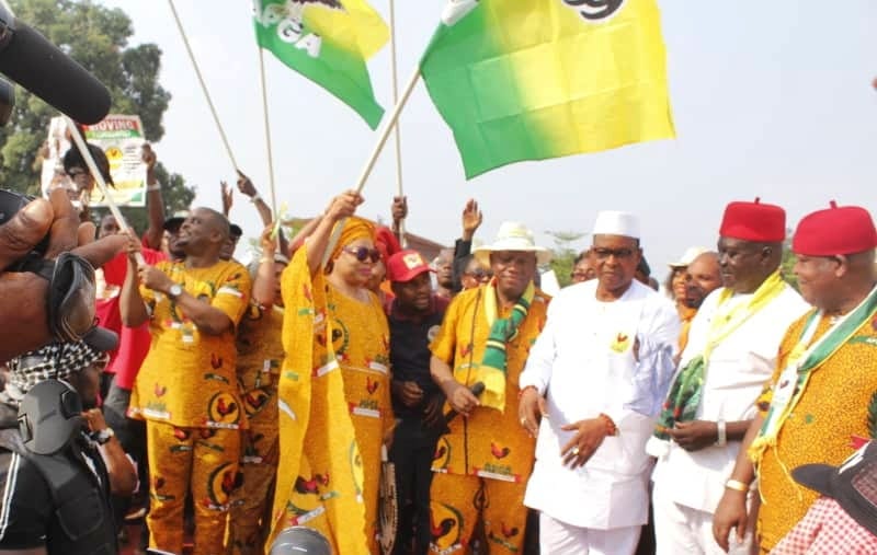 Presentation of flag to Hon Angela Nwaka as the APGA candidate for Aniocha south constituency seat.