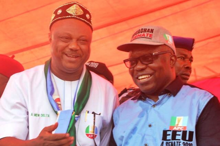 Right-Left: Delta South APC Senatorial Candidate, Dr. Emmanuel Eweta Uduaghan and Delta State APC Gubernatorial Candidate Chief Great Ovedje Ogboru at a Rally