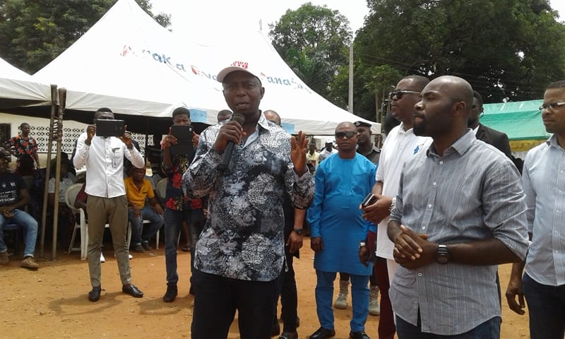 Youth Patron Aniocha North, Hon Ned Nwoko and the Chairman Aniocha North Local Government Area, Hon Chuks Oseme addressing the youths ahead of the Saturday’s election