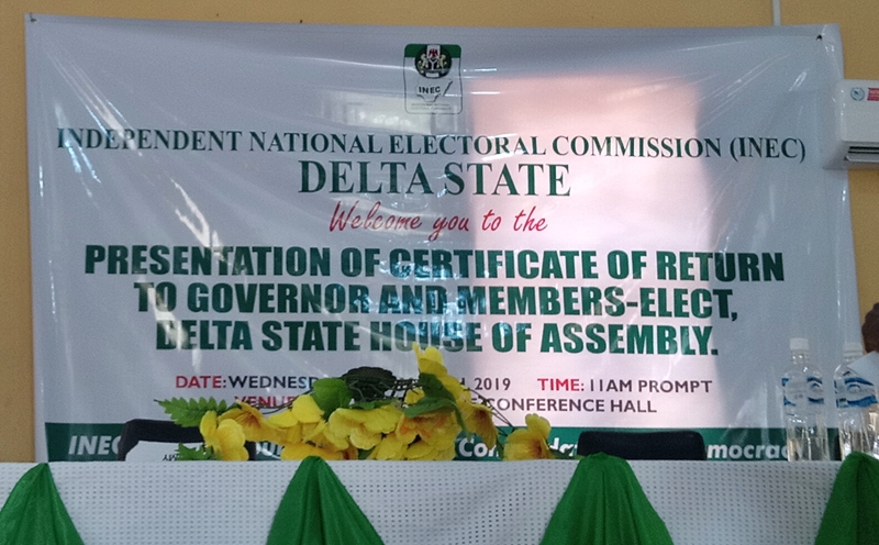 Presentation of Certificates of Return to Elected Candidates in Delta State by INEC on March 27, 2019