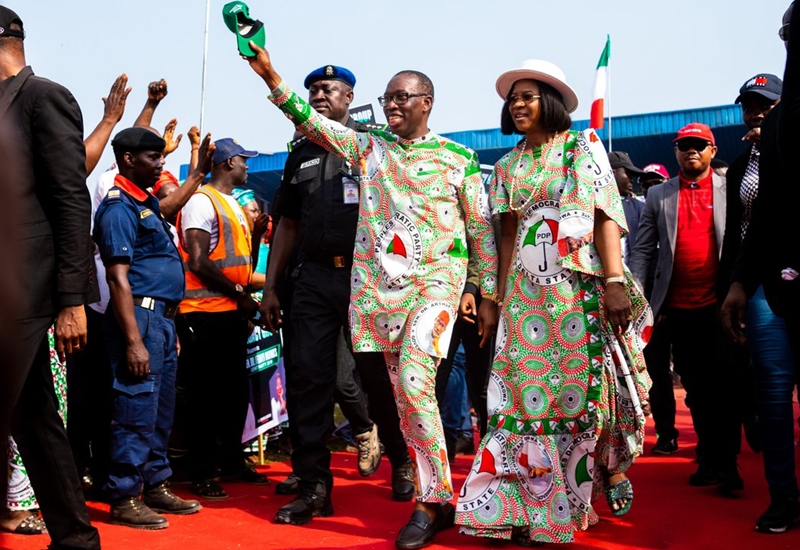 (L-R) Delta State Governor, Dr Ifeanyi Okowa and Wife, Dame Edith Okowa