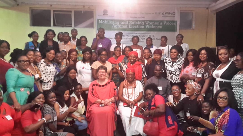 Participants at roundtable meeting on mobilizing and raising women against election violence held at Pearl Hall, the Atrium Event Centre, Port-Harcourt, Rivers State.