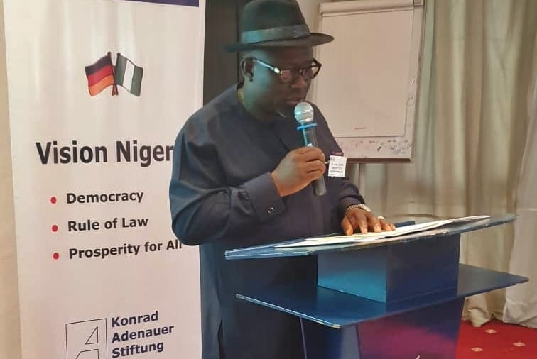 Rt. Hon Sheriff Oborevwori Speaking at an Orientation Workshop organised by Konrad Adenauer Siftung for members -elect of Rivers and Delta States Houses of Assembly