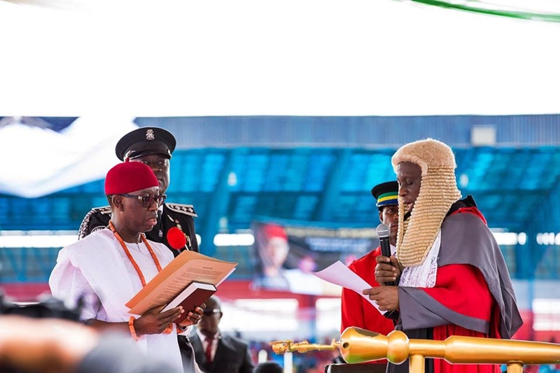 Governor Ifeanyi Okowa During the Administration of Oath of Office for His Second Term