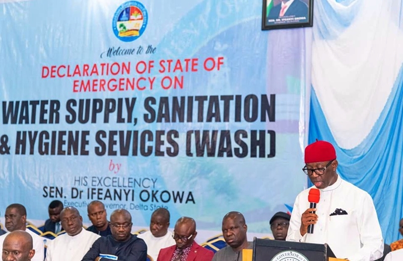 Delta State Governor, Senator Ifeanyi Okowa during the decleration of State of Emergency on Water Supply, Sanitation and Hygiene Services (WASH) in Delta State.