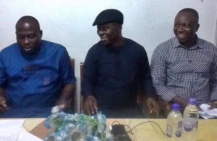 The new IAN Chairman, Chief John Paul Odhomor (middle), Vice Chairman, Chief Dickson Ebegbar (right) and Secretary, Hon Oghale Ofremu (left) after been sworn during their meeting in Oleh, Isoko South Local Area.