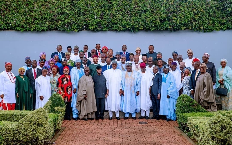 President Buhari flanked by the Newly Sworn In Ministers, Others