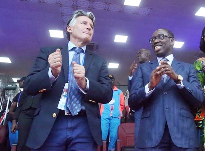 L-R: Sebastian Coe, President of International Association of Athletics Federations (IAAF) and Delta State Governor, Senator Ifeanyi Okowa