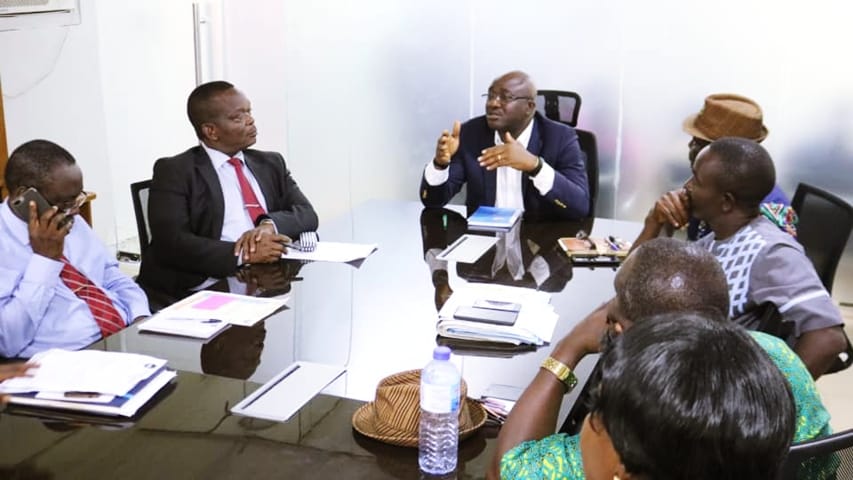 Chief Patrick Ukah, Delta State Commissioner for Basic and Secondary Education (center), meeting with leaders of the National Association of Proprietors of Private Schools (NAPPS), Delta State chapter