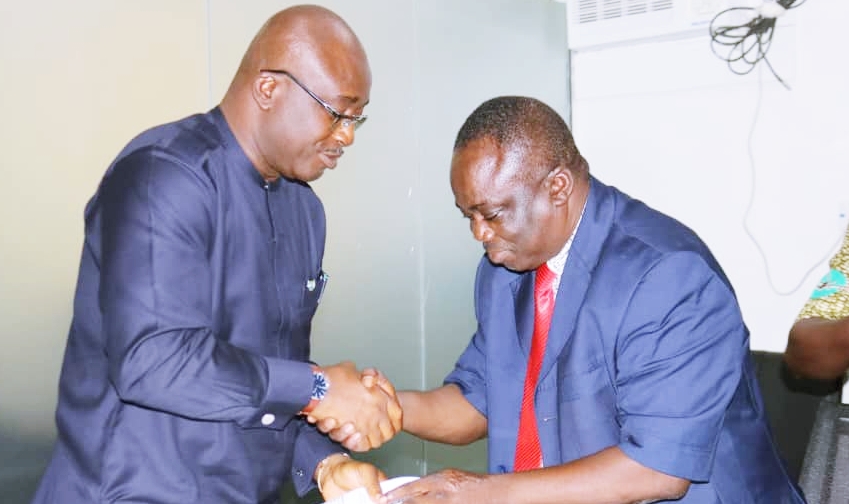 Chief Patrick Ukah, Delta state Commissioner for Basic and Secondary Education and Comrade Titus Okotie, state Chairman of the Nigeria Union of Teachers (NUT), Delta State Wing