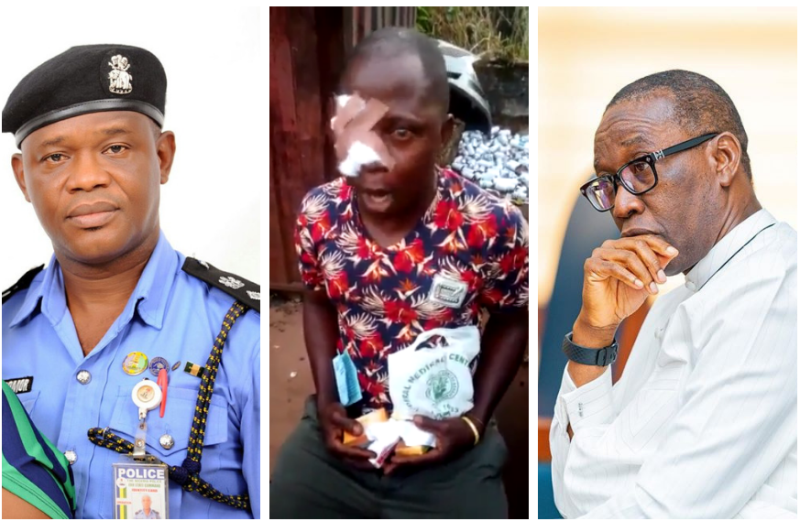 Pics Inset: CSO George Efeizomor; Emma Coker, Brutalised Automobile Repairer; and Governor Ifeanyi Okowa