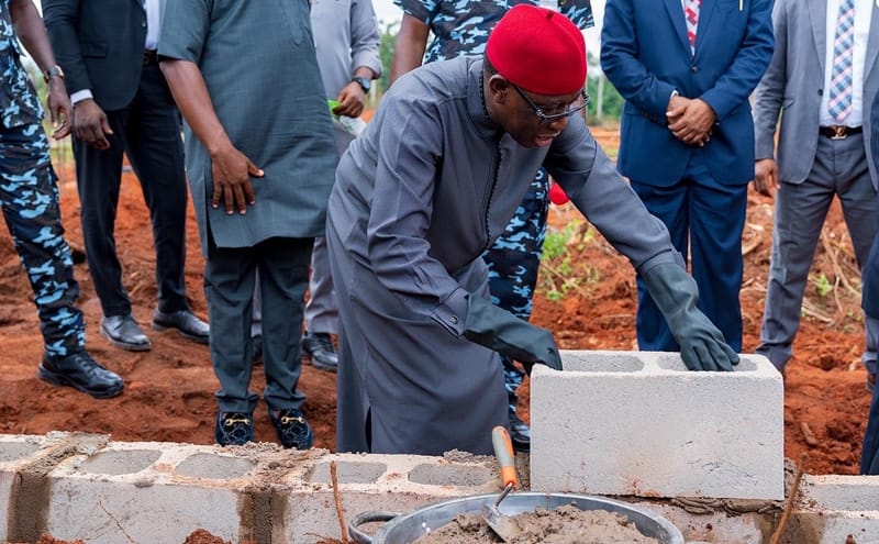 Okowa Lays Foundation for the Faculty of Law building at Margaret Lawrence University in Ute-Ogbeje