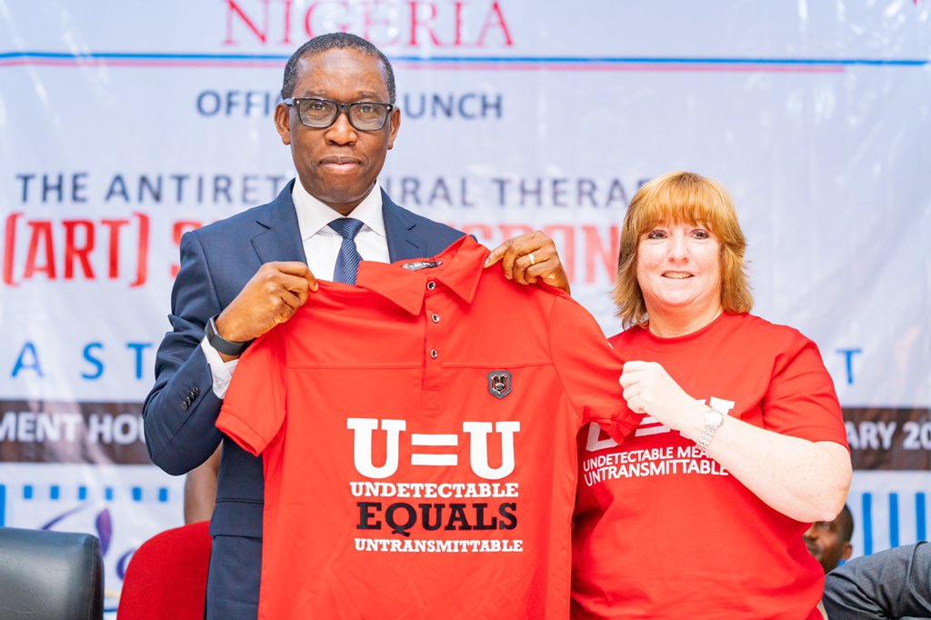 Delta Governor, Senator Ifeanyi Okowa (left), and the Deputy Chief of Mission of the United State Centre for Disease Control, Kathleen FitzGibbon, at the official Launch of the Delta State Anti-retroviral Therapy Surge Response in Asaba on Thursday, January 9, 2020 (Pix: Twitter/Dr. Ifeanyi Arthur Okowa)