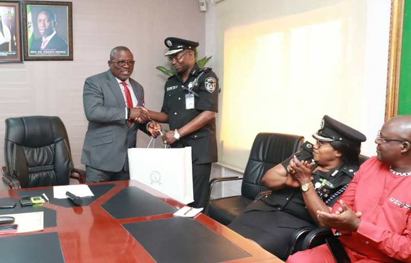 Speaker, Delta Assembly, Rt Hon. Sheriff Oborevwori and Delta Commissioner of Police, Hafiz Inuwa during a courtesy visit by the Police Command