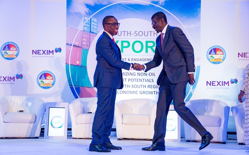 Delta State Governor, Senator Ifeanyi Okowa (left) and Managing Director NEXIM Bank, Abubakar Bello (right) at the South-South Export Enlightenment and Engagement Forum-organized by NEXIM in collaboration with the State Government, held at Event Centre, Asaba on January 28.