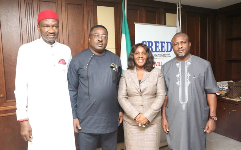 National Vice Chairman, South-South of the All Progressive Congress (APC) Hon. Hillard Eta (2nd left), NDDC's Acting MD, Joi Nunieh (2nd right), Executive Director of Projects, Dr. Cairo Ojougboh (left) and Executive Director Finance and Administration, Chief Bassey Etang (right).