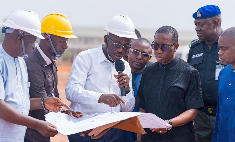 Delta State Governor, Senator Dr. Ifeanyi Okowa (right), Comm. for Housing, Chief Festus Ochonogor, (left) and Architect Kester Ifeadi during the inspection of the on going construction of the FRSC Inspectorate Training School in Ika North East LGA