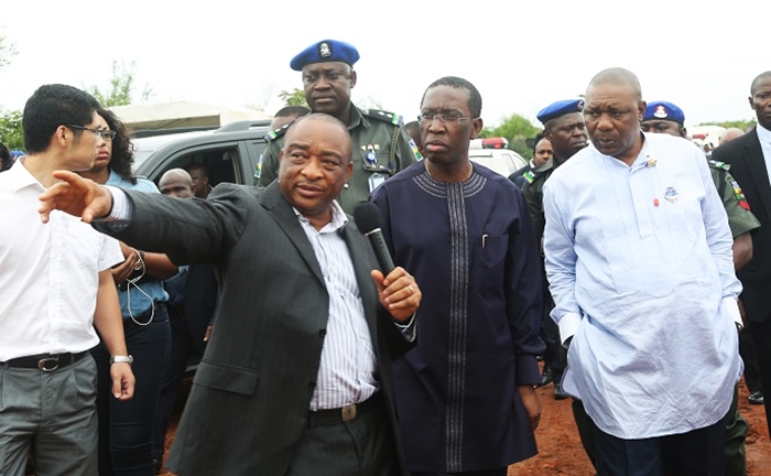 L-R: Late Uche Okpuno (ULO), Governor Ifeanyi Okowa and Deputy-Governor Kingsley Otuaro during an inspection of Asaba International Airport in 2017