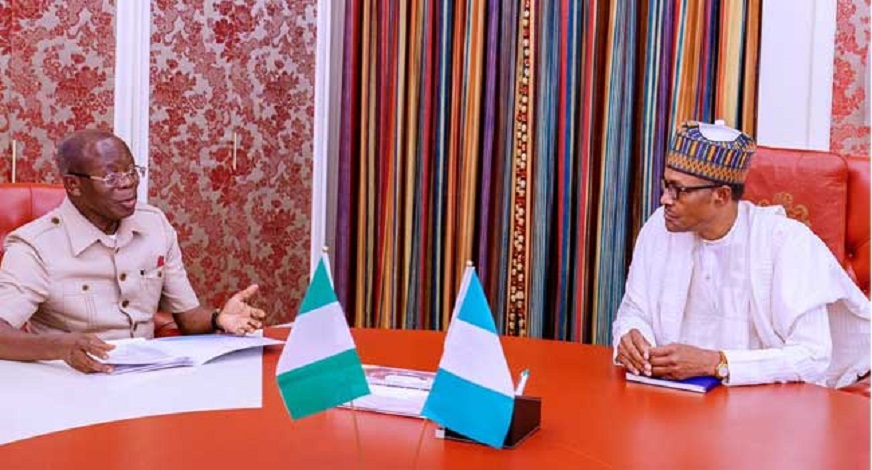 R-L: President Muhammadu Buhari and Comrade Adams Oshiomhole
