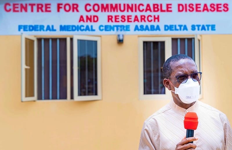 Governor Ifeanyi Okowa at the Centre for Communicable Diseases and Research, FMC Asaba