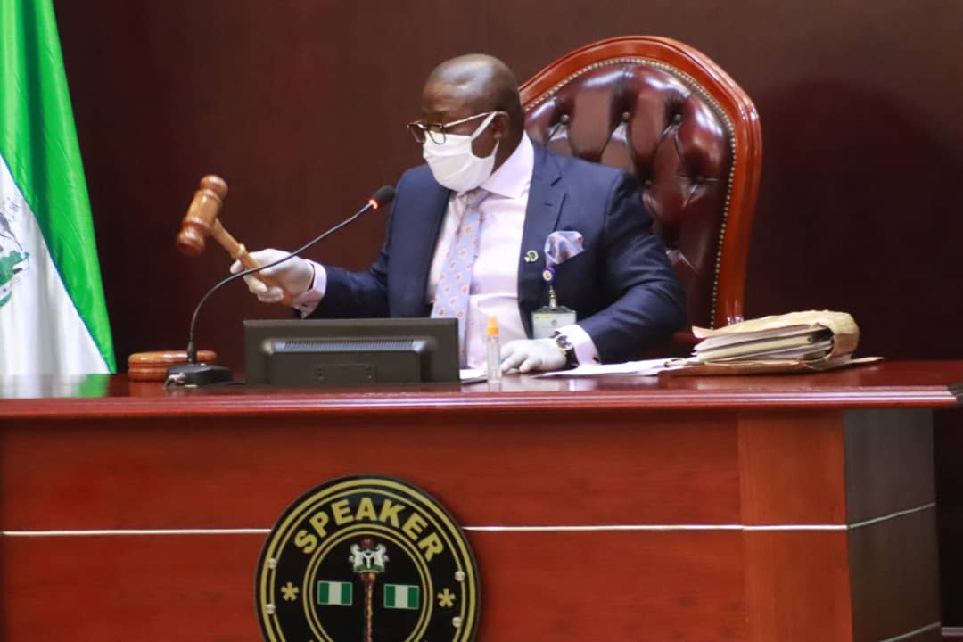 Delta Assembly Speaker, Rt. Hon. Sheriff Oborevwori at the first Post Covid Sitting of the House