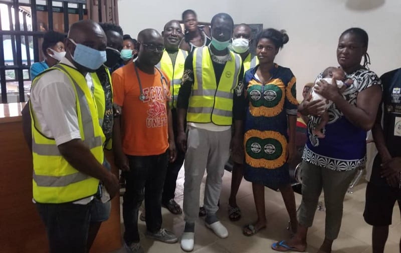 Skypop Foundation Led by its CEO, Frank Nujimen (Center) with Baby and mother after clearing their Medical Bills in Sapele