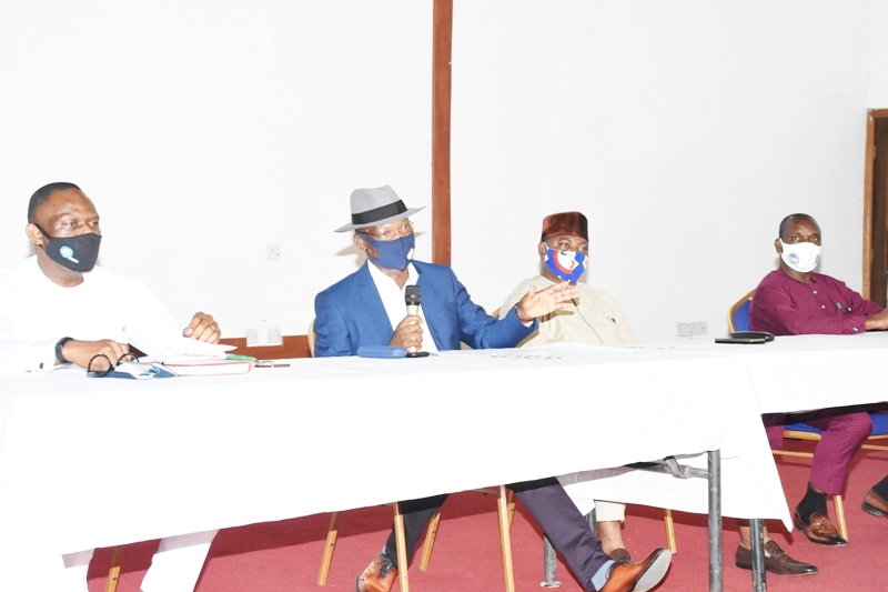 From Left: Economic Planning, Commissioner, Dr. Barry Gbe, Commissioner for Information, Mr. Charles Aniagwu, Chairman Delta State Board of Internal Revenue, Chief Monday Onyema, and the Commissioner for Finance, Sir Fidelis Tilije at a press briefing on tax incentive to cushion the effect of COVID 19 in the State on Wednesday, July 29, 2020.(PIX: BRIPIN) 