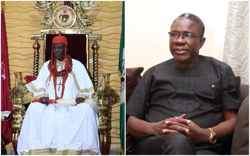 His Royal Majesty Orhue 1, the Orodje of Okpe Kingdom and Mr Austine Ayemidejor