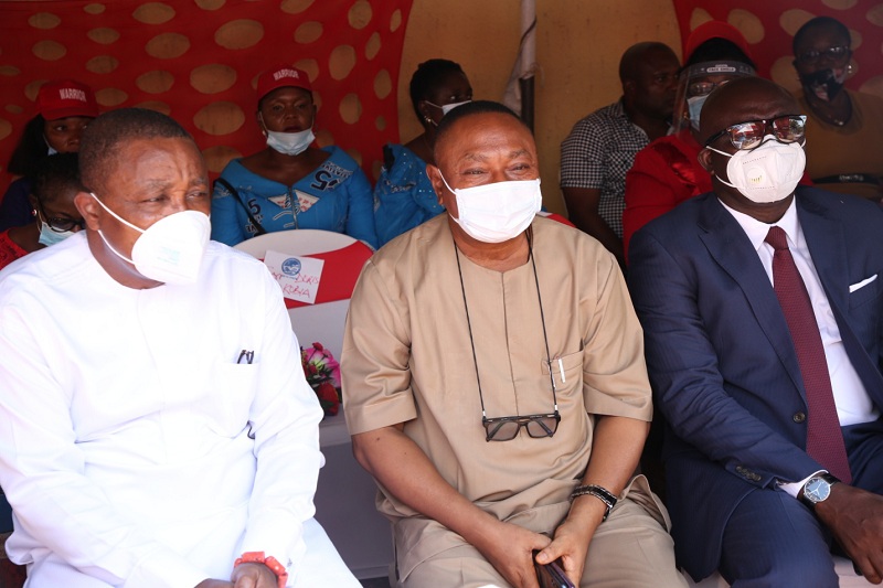 The Commissioner for basic and Secondary Education, Chief Patrick Ukah (right), Dr. Austin Obidi, Chairman Delta State Hospital Management Board (Middle) and the Vice Chancellor, Delta State University, Abraka, Prof. Andy Egwuyenga during the inauguration of Sickle Cell Clinic in Akwukwu-Igbo General Hospital (Pix: Norbert Amede)