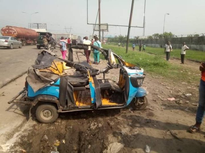 Tricycle Accident along PTI Expressway in Effurun, Uvwie LGA of Delta State on Wednesday, January 20, 2021