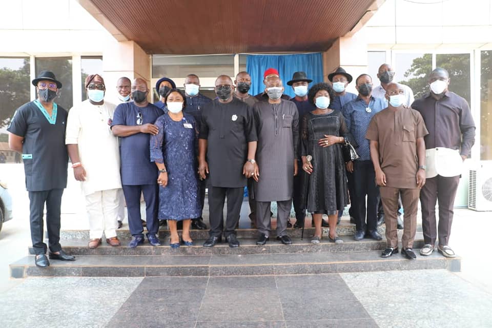 Members of House of Representatives, Delta State Caucus with Principal Officers of the Delta State House of Assembly during a Condolence Visit on the Demise of of Hon. Tim Owhefere on Thursday, February 4, 2021