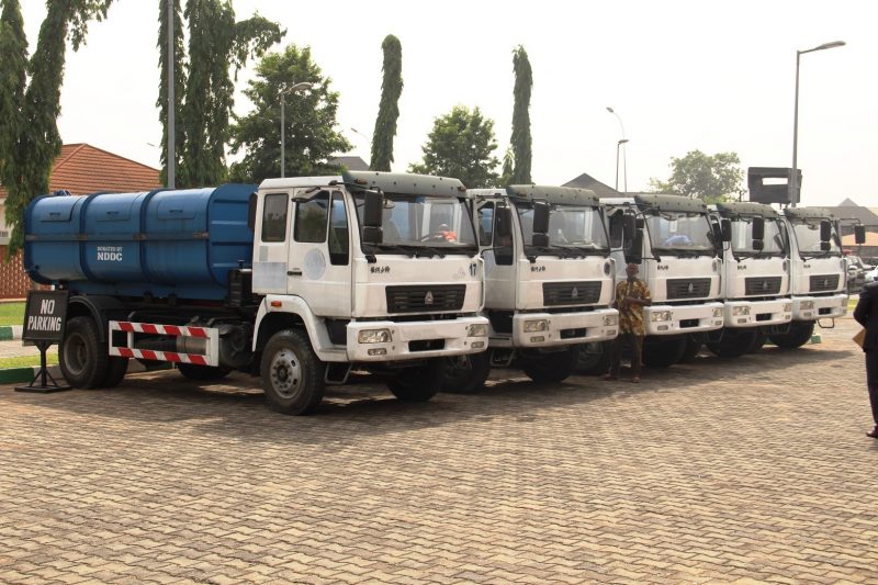 5 Waste management Trucks donated by the NDDC to support Delta State Government in its Waste management effort.