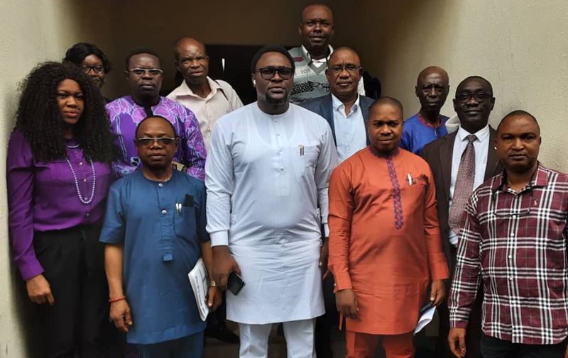 Delta Local Content Agency, Dr Morris Idiovwa flanked by Journalists, Others on Monday, June 28, 2021