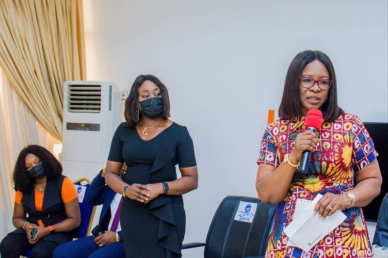 Wife of Delta Governor, Dame Edith Okowa (right) and Senior Assistant Manager, Zenith Bank, Asaba Branch, Eruke Omorogieva at the presentation of Cheques to orphanages in Delta in Commemoration of the 62nd Birthday of Governor Ifeanyi Okowa on August 2, 2021