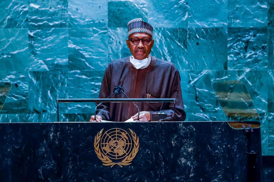 President Muhammadu Buhari at the 76th session of the United Nations General Assembly (UNGA).