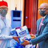 Delta Governor, Senator Dr. Ifeanyi Okowa (left), receiving the report of the Judicial Panel of Enquiry into the lingering intra-Communal crisis in Evwreni Community in Ughelli North LGA from the Chairman of the Panel, Hon. Justice Michael Obi report Government House, Asaba on Friday, March 18, 2022 (Pix: DTSG)