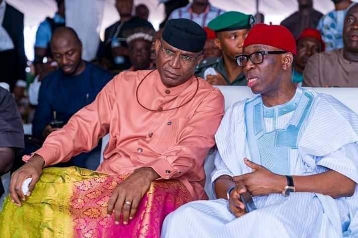 (File Photo) Senator Ovie Omo-Agege and Governor Ifeanyi Okowa at an Event in September 2019