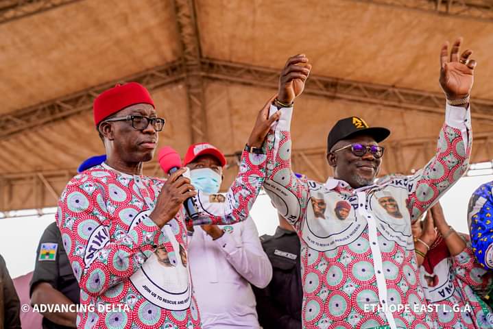 Governor Ifeanyi Okowa campaigns alongside Rt. Hon. Sheriff Oborevwori ahead of the forthcoming governorship election